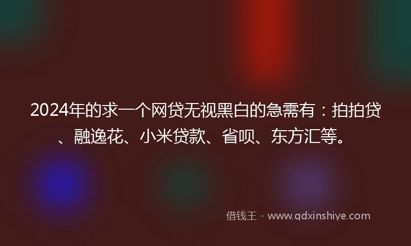 2024年的求一个网贷无视黑白的急需有：拍拍贷、融逸花、小米贷款、省呗、东方汇等。