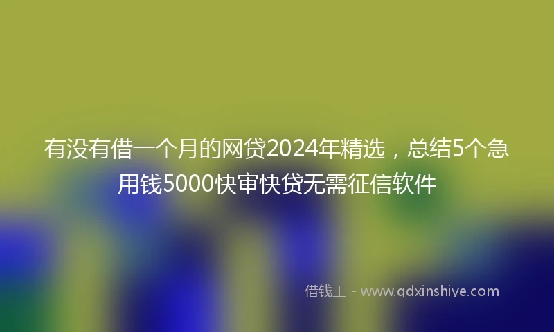 有没有借一个月的网贷2024年精选，总结5个急用钱5000快审快贷无需征信软件