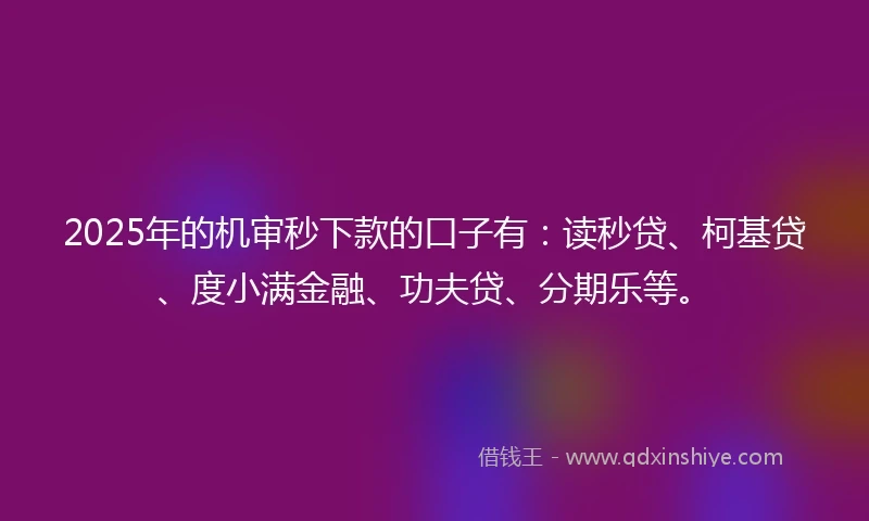 2025年的机审秒下款的口子有：读秒贷、柯基贷、度小满金融、功夫贷、分期乐等。