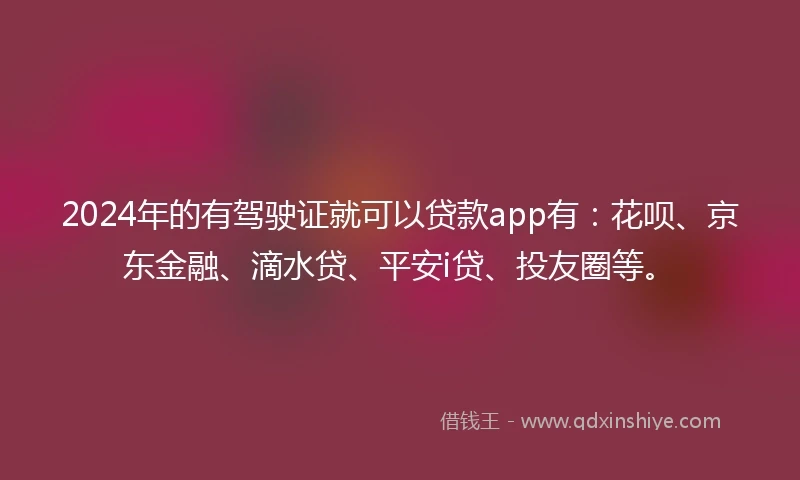 2024年的有驾驶证就可以贷款app有：花呗、京东金融、滴水贷、平安i贷、投友圈等。