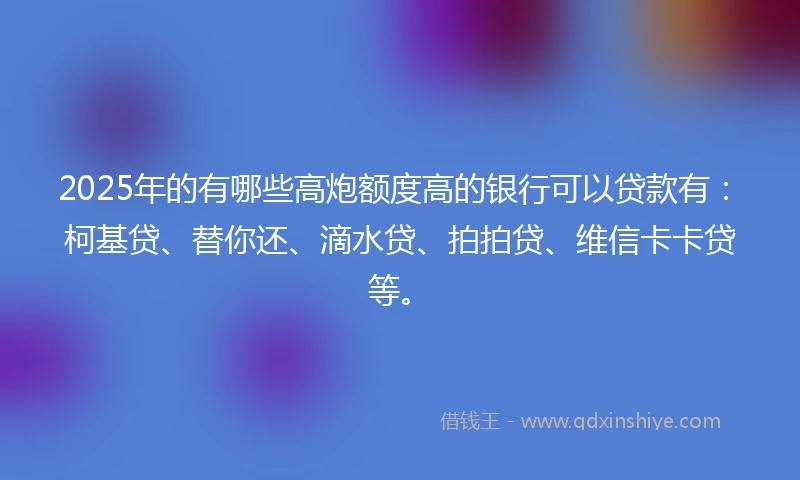 2025年的有哪些高炮额度高的银行可以贷款有：柯基贷、替你还、滴水贷、拍拍贷、维信卡卡贷等。