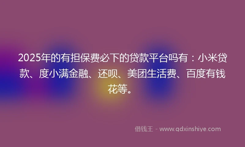 2025年的有担保费必下的贷款平台吗有：小米贷款、度小满金融、还呗、美团生活费、百度有钱花等。