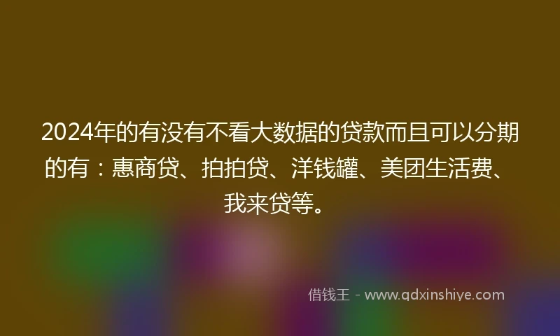 2024年的有没有不看大数据的贷款而且可以分期的有：惠商贷、拍拍贷、洋钱罐、美团生活费、我来贷等。
