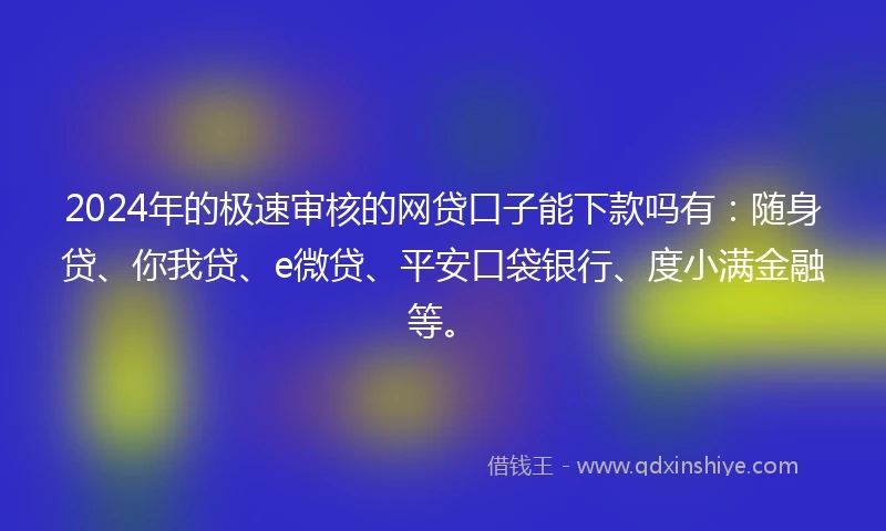 2024年的极速审核的网贷口子能下款吗有：随身贷、你我贷、e微贷、平安口袋银行、度小满金融等。