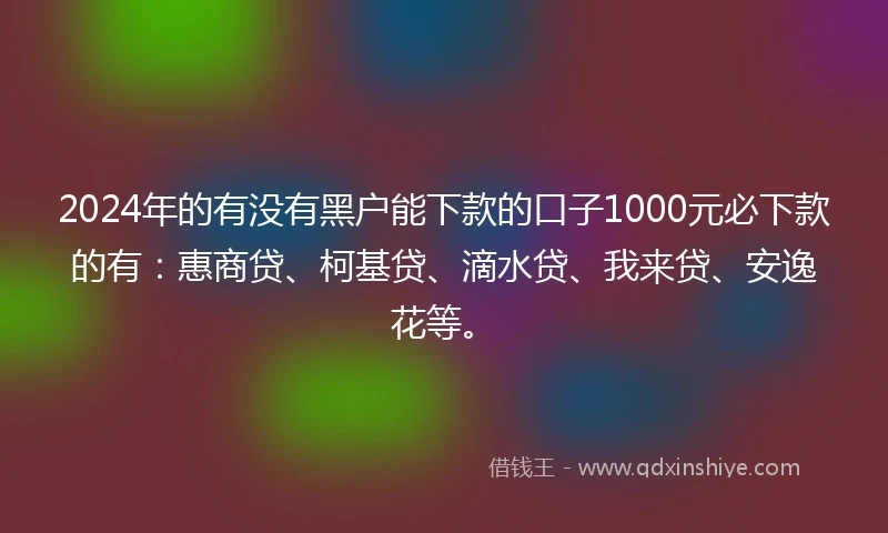 2024年的有没有黑户能下款的口子1000元必下款的有：惠商贷、柯基贷、滴水贷、我来贷、安逸花等。
