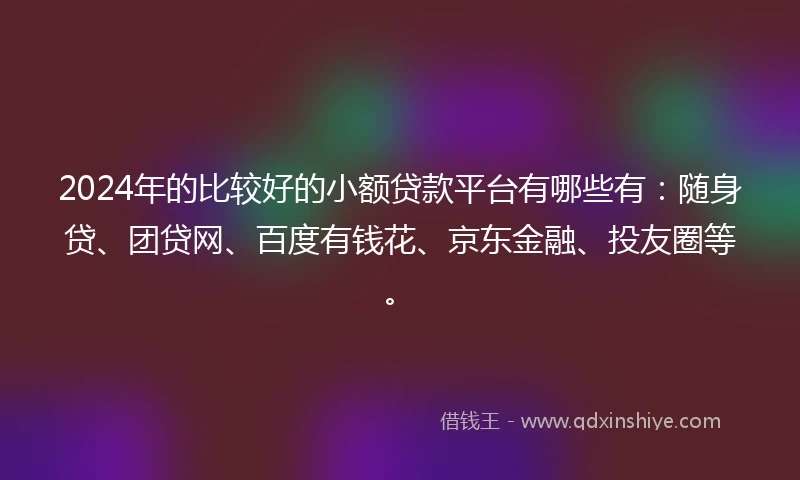 2024年的比较好的小额贷款平台有哪些有：随身贷、团贷网、百度有钱花、京东金融、投友圈等。