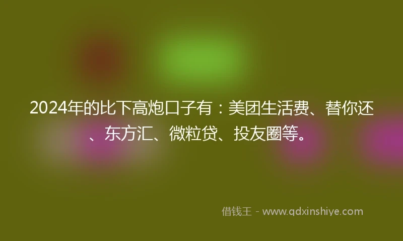 2024年的比下高炮口子有：美团生活费、替你还、东方汇、微粒贷、投友圈等。