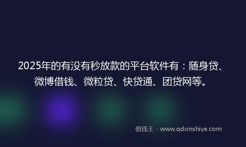 2025年的有没有秒放款的平台软件有：随身贷、微博借钱、微粒贷、快贷通、团贷网等。
