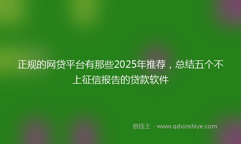 正规的网贷平台有那些2025年推荐，总结五个不上征信报告的贷款软件