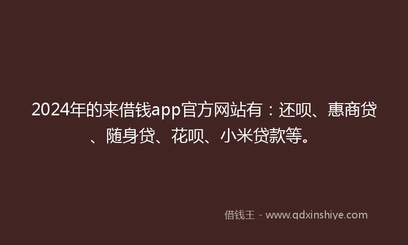 2024年的来借钱app官方网站有：还呗、惠商贷、随身贷、花呗、小米贷款等。