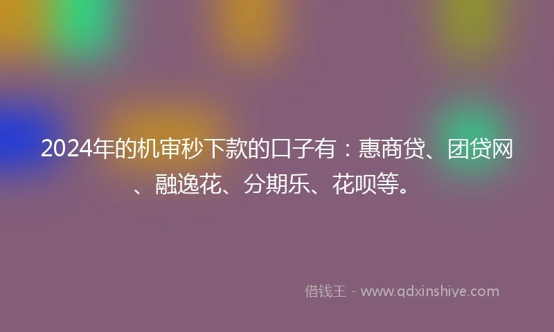 2024年的机审秒下款的口子有：惠商贷、团贷网、融逸花、分期乐、花呗等。