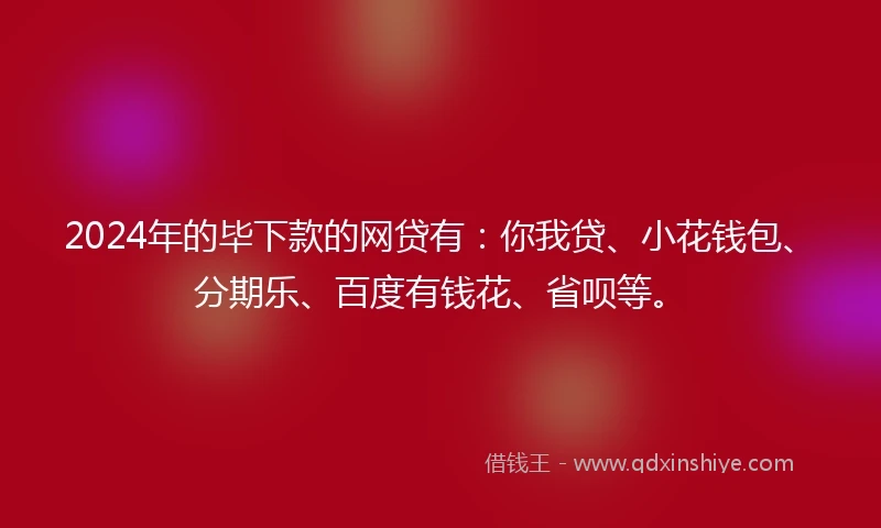 2024年的毕下款的网贷有：你我贷、小花钱包、分期乐、百度有钱花、省呗等。