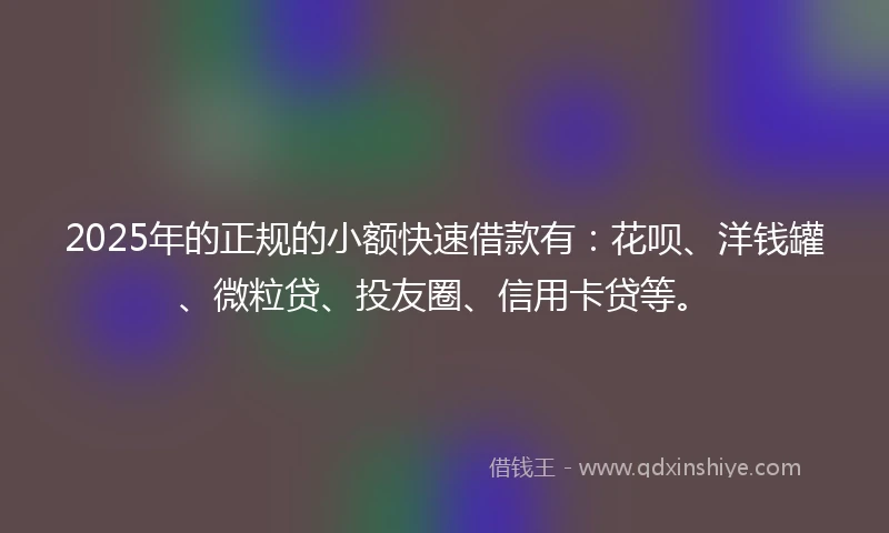 2025年的正规的小额快速借款有：花呗、洋钱罐、微粒贷、投友圈、信用卡贷等。