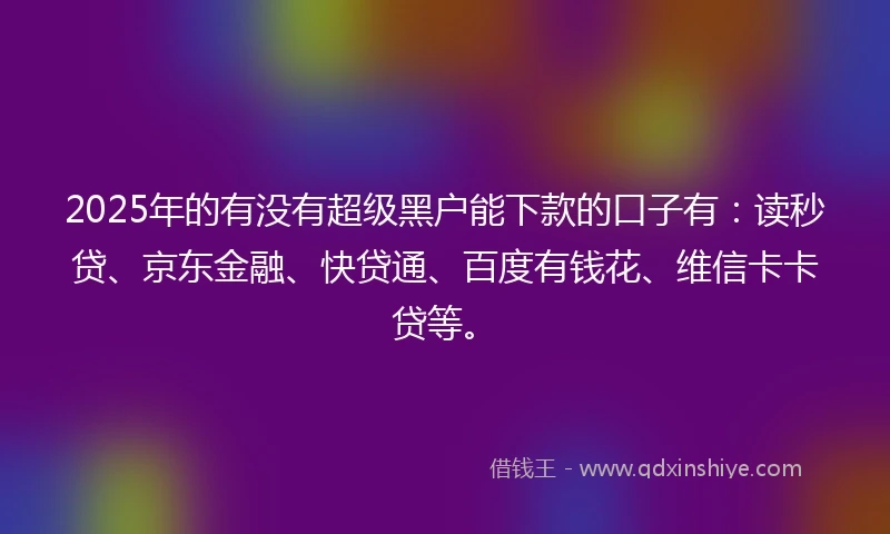 2025年的有没有超级黑户能下款的口子有：读秒贷、京东金融、快贷通、百度有钱花、维信卡卡贷等。