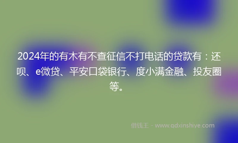 2024年的有木有不查征信不打电话的贷款有：还呗、e微贷、平安口袋银行、度小满金融、投友圈等。