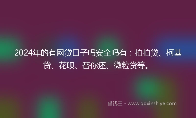 2024年的有网贷口子吗安全吗有：拍拍贷、柯基贷、花呗、替你还、微粒贷等。