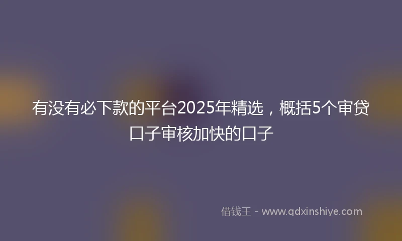 有没有必下款的平台2025年精选，概括5个审贷口子审核加快的口子