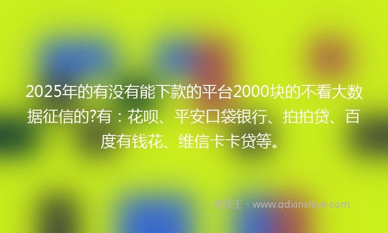 2025年的有没有能下款的平台2000块的不看大数据征信的?有：花呗、平安口袋银行、拍拍贷、百度有钱花、维信卡卡贷等。