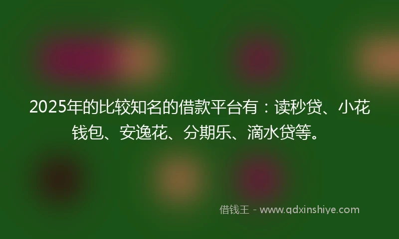 2025年的比较知名的借款平台有：读秒贷、小花钱包、安逸花、分期乐、滴水贷等。