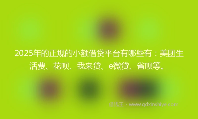 2025年的正规的小额借贷平台有哪些有：美团生活费、花呗、我来贷、e微贷、省呗等。