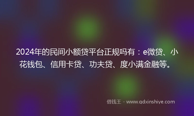 2024年的民间小额贷平台正规吗有：e微贷、小花钱包、信用卡贷、功夫贷、度小满金融等。