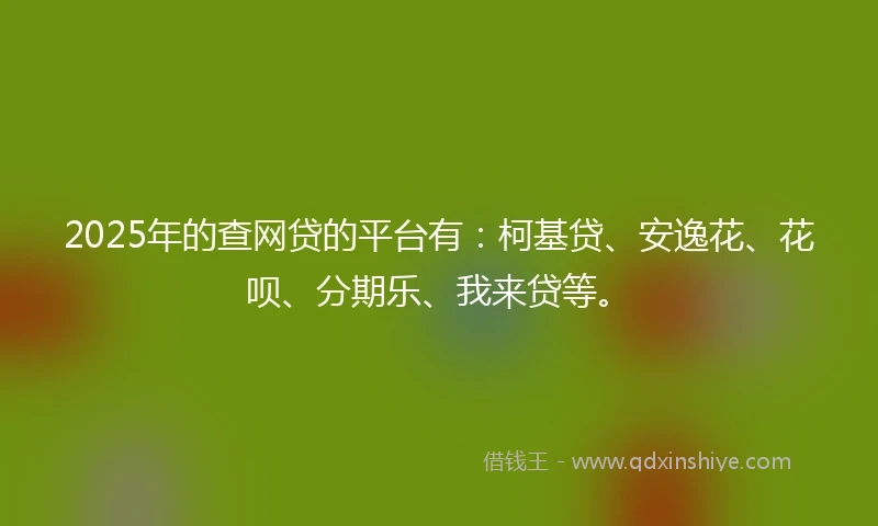 2025年的查网贷的平台有：柯基贷、安逸花、花呗、分期乐、我来贷等。