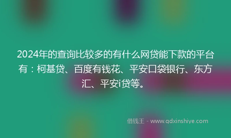 2024年的查询比较多的有什么网贷能下款的平台有：柯基贷、百度有钱花、平安口袋银行、东方汇、平安i贷等。