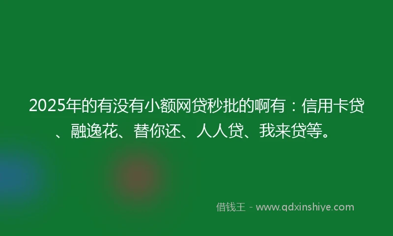 2025年的有没有小额网贷秒批的啊有：信用卡贷、融逸花、替你还、人人贷、我来贷等。