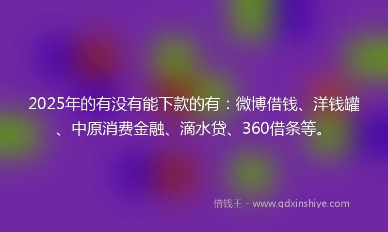 2025年的有没有能下款的有：微博借钱、洋钱罐、中原消费金融、滴水贷、360借条等。