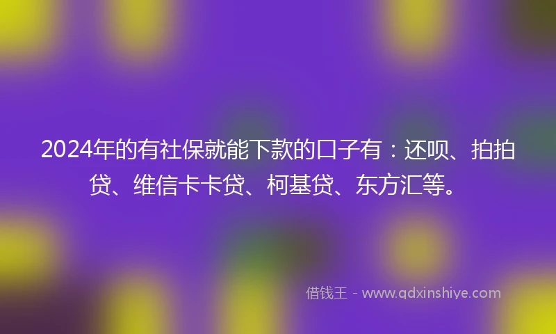 2024年的有社保就能下款的口子有：还呗、拍拍贷、维信卡卡贷、柯基贷、东方汇等。