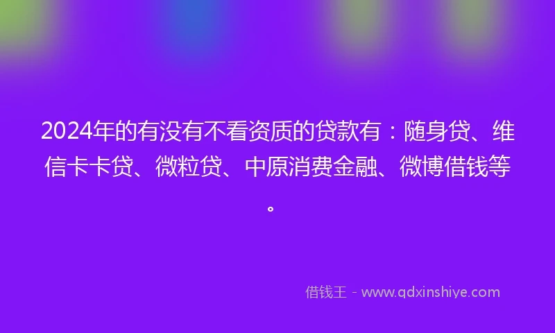 2024年的有没有不看资质的贷款有：随身贷、维信卡卡贷、微粒贷、中原消费金融、微博借钱等。