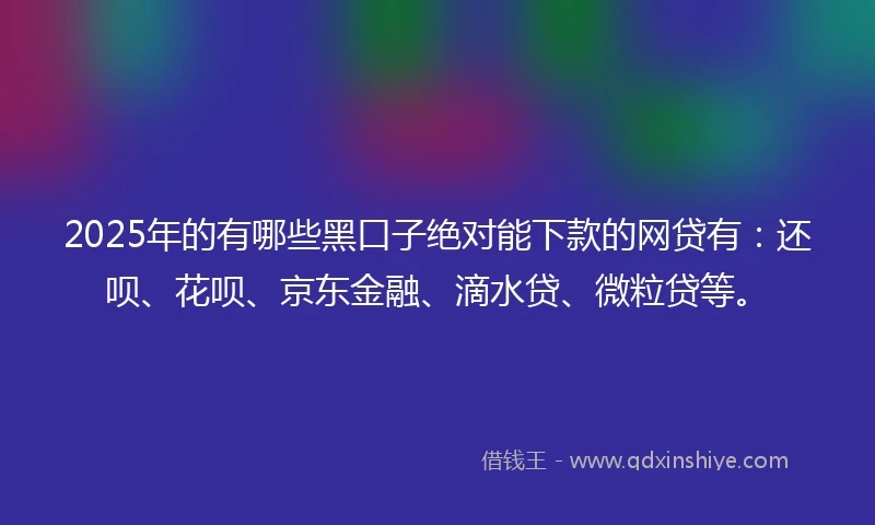 2025年的有哪些黑口子绝对能下款的网贷有：还呗、花呗、京东金融、滴水贷、微粒贷等。