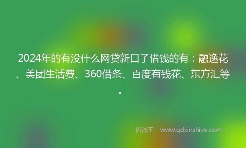 2024年的有没什么网贷新口子借钱的有：融逸花、美团生活费、360借条、百度有钱花、东方汇等。