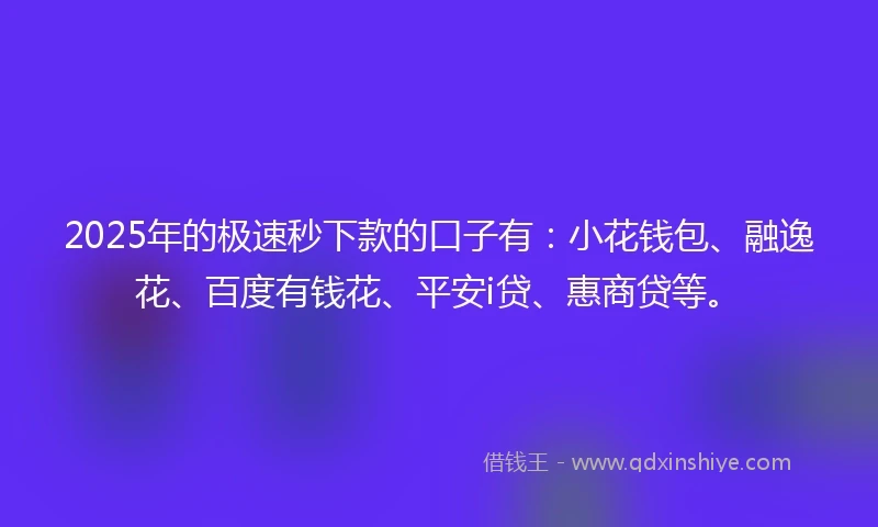 2025年的极速秒下款的口子有：小花钱包、融逸花、百度有钱花、平安i贷、惠商贷等。