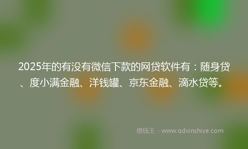 2025年的有没有微信下款的网贷软件有：随身贷、度小满金融、洋钱罐、京东金融、滴水贷等。