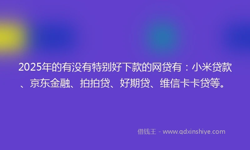 2025年的有没有特别好下款的网贷有：小米贷款、京东金融、拍拍贷、好期贷、维信卡卡贷等。