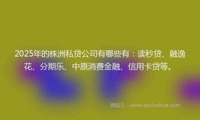 2025年的株洲私贷公司有哪些有:读秒贷、融逸花、分期乐、中原消费金融、信用卡贷等。