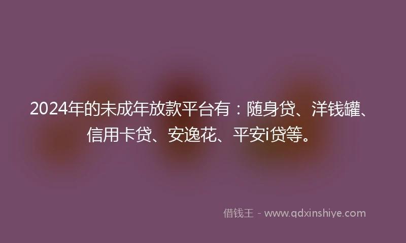 2024年的未成年放款平台有：随身贷、洋钱罐、信用卡贷、安逸花、平安i贷等。