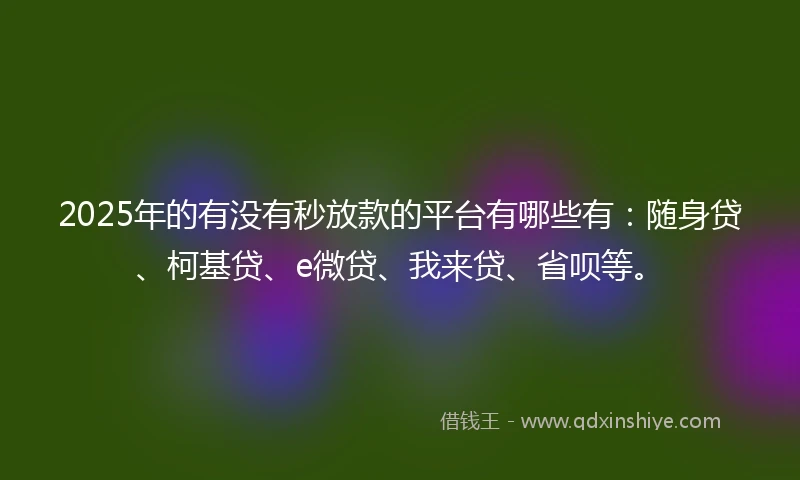 2025年的有没有秒放款的平台有哪些有：随身贷、柯基贷、e微贷、我来贷、省呗等。