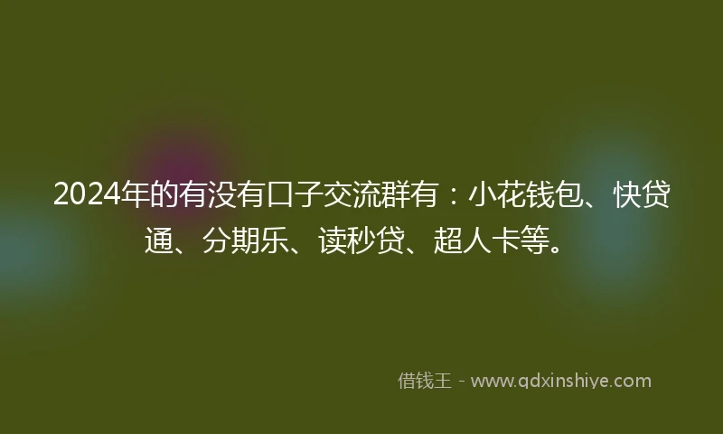 2024年的有没有口子交流群有：小花钱包、快贷通、分期乐、读秒贷、超人卡等。