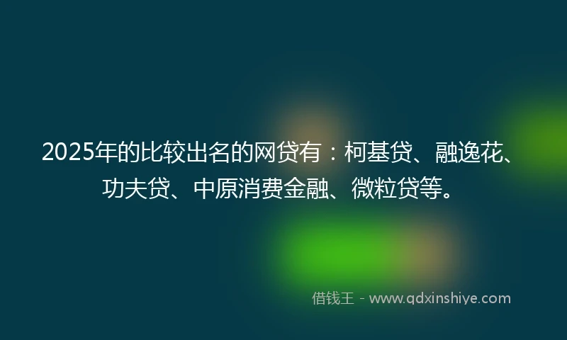 2025年的比较出名的网贷有：柯基贷、融逸花、功夫贷、中原消费金融、微粒贷等。