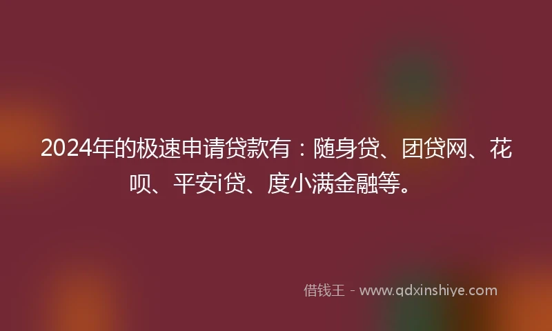 2024年的极速申请贷款有：随身贷、团贷网、花呗、平安i贷、度小满金融等。