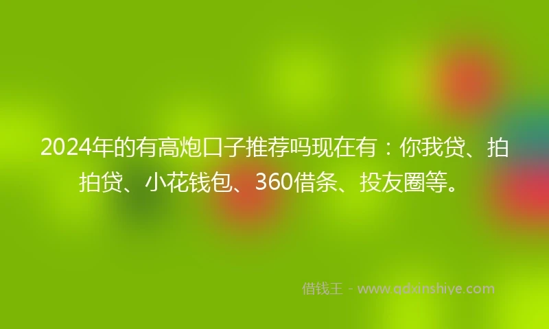 2024年的有高炮口子推荐吗现在有：你我贷、拍拍贷、小花钱包、360借条、投友圈等。