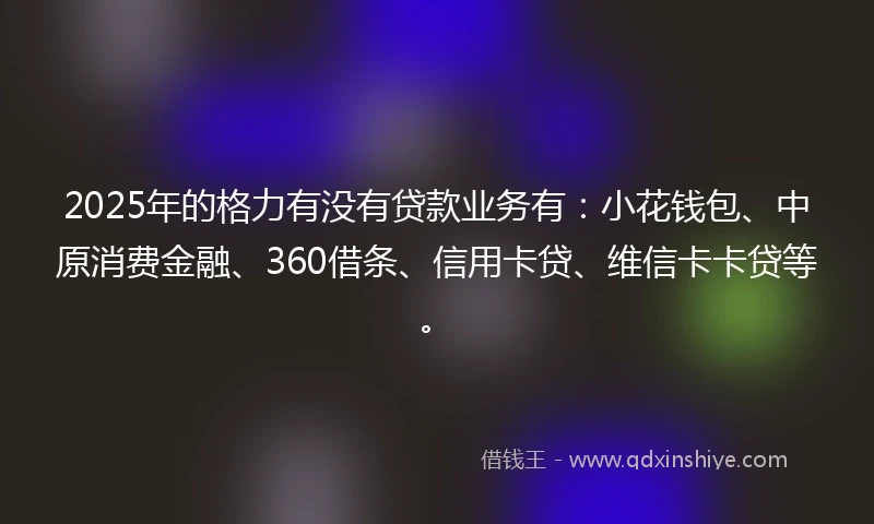 2025年的格力有没有贷款业务有：小花钱包、中原消费金融、360借条、信用卡贷、维信卡卡贷等。