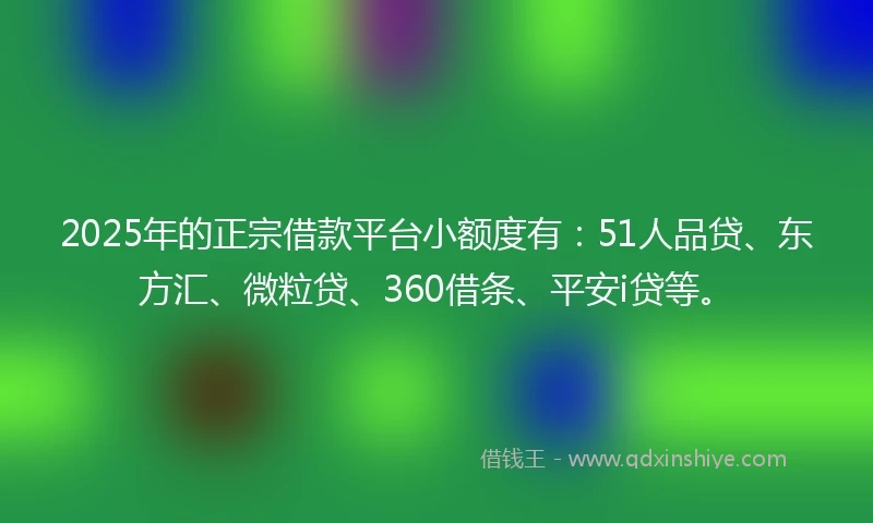 2025年的正宗借款平台小额度有：51人品贷、东方汇、微粒贷、360借条、平安i贷等。