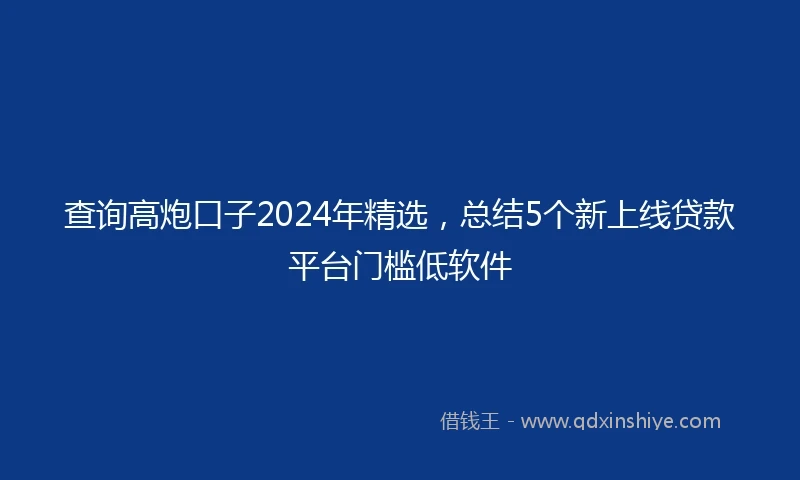 查询高炮口子2024年精选，总结5个新上线贷款平台门槛低软件