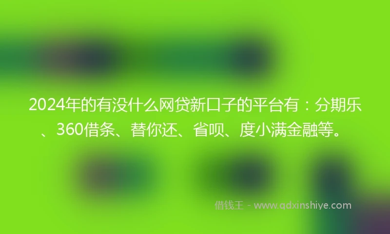 2024年的有没什么网贷新口子的平台有：分期乐、360借条、替你还、省呗、度小满金融等。