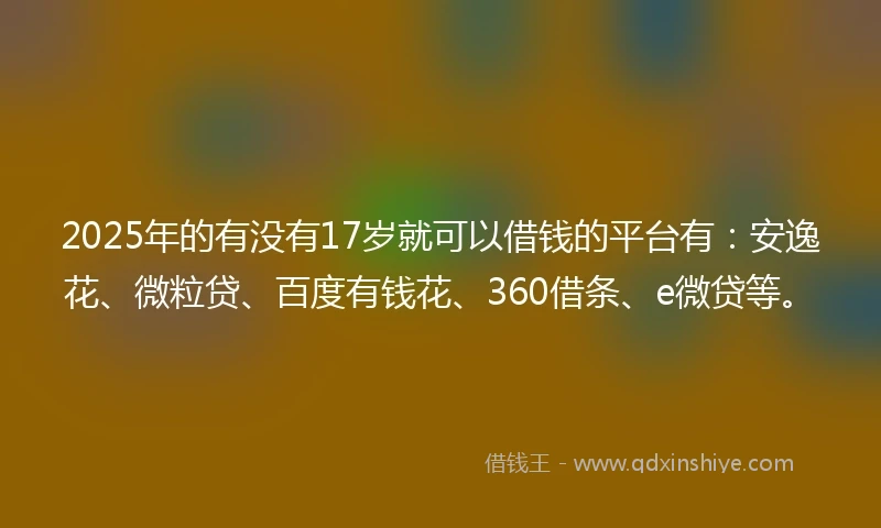 2025年的有没有17岁就可以借钱的平台有：安逸花、微粒贷、百度有钱花、360借条、e微贷等。