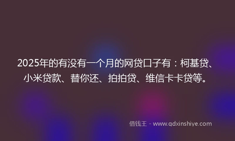 2025年的有没有一个月的网贷口子有：柯基贷、小米贷款、替你还、拍拍贷、维信卡卡贷等。
