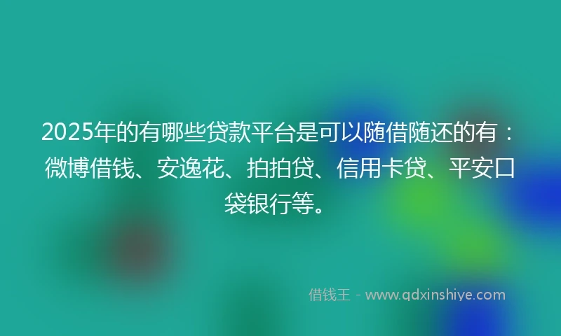 2025年的有哪些贷款平台是可以随借随还的有：微博借钱、安逸花、拍拍贷、信用卡贷、平安口袋银行等。